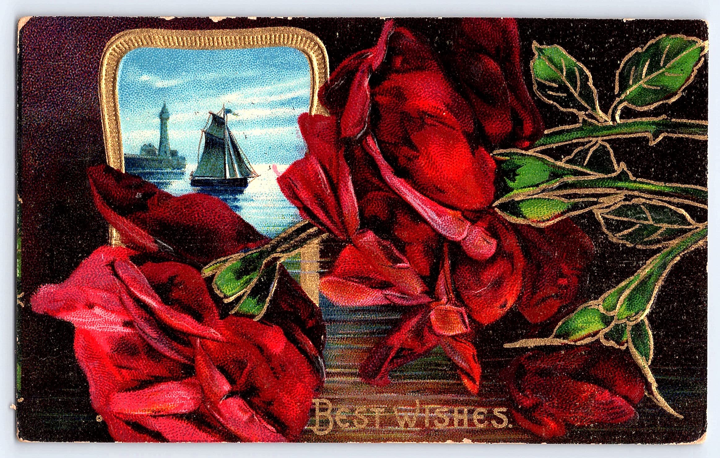 German Publisher, Divided Back, Best Wishes Roses, 1909 Postmark