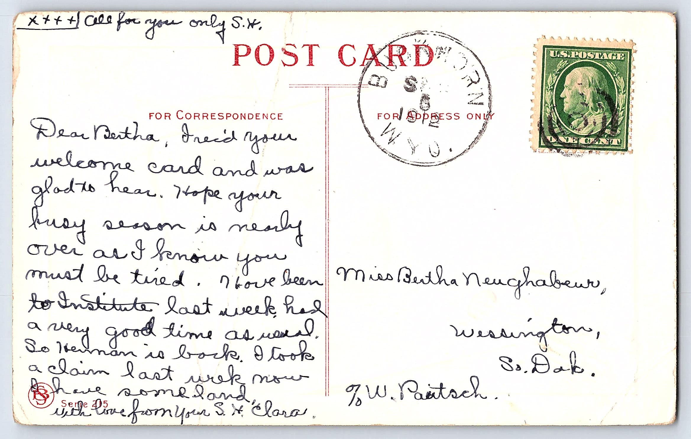 Birthday Greetings Postcard, Divided Back, Wyoming, 1912 Postmark - Back