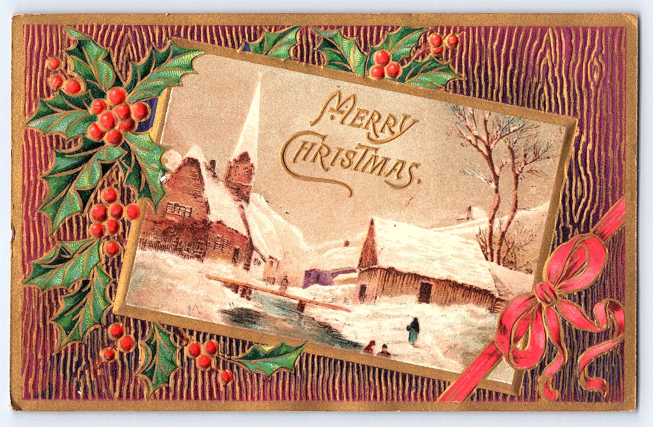 Merry Christmas, Embossed Postcard, Germany, 1910 Postmark