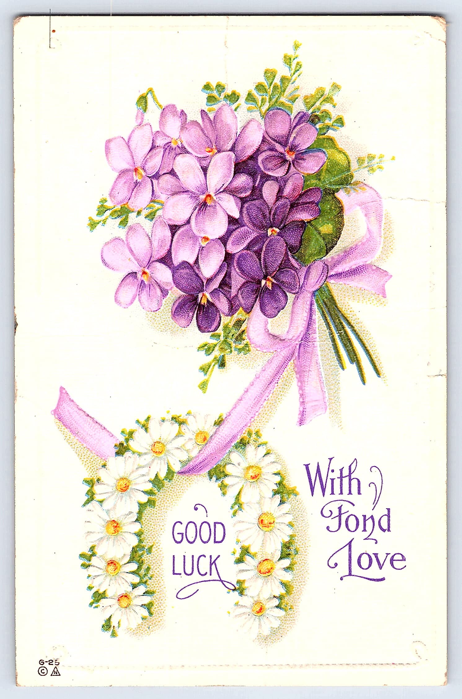 E.M.A.S.H. Linen Postcard, Good Luck Bouquet, 1913 Postmark