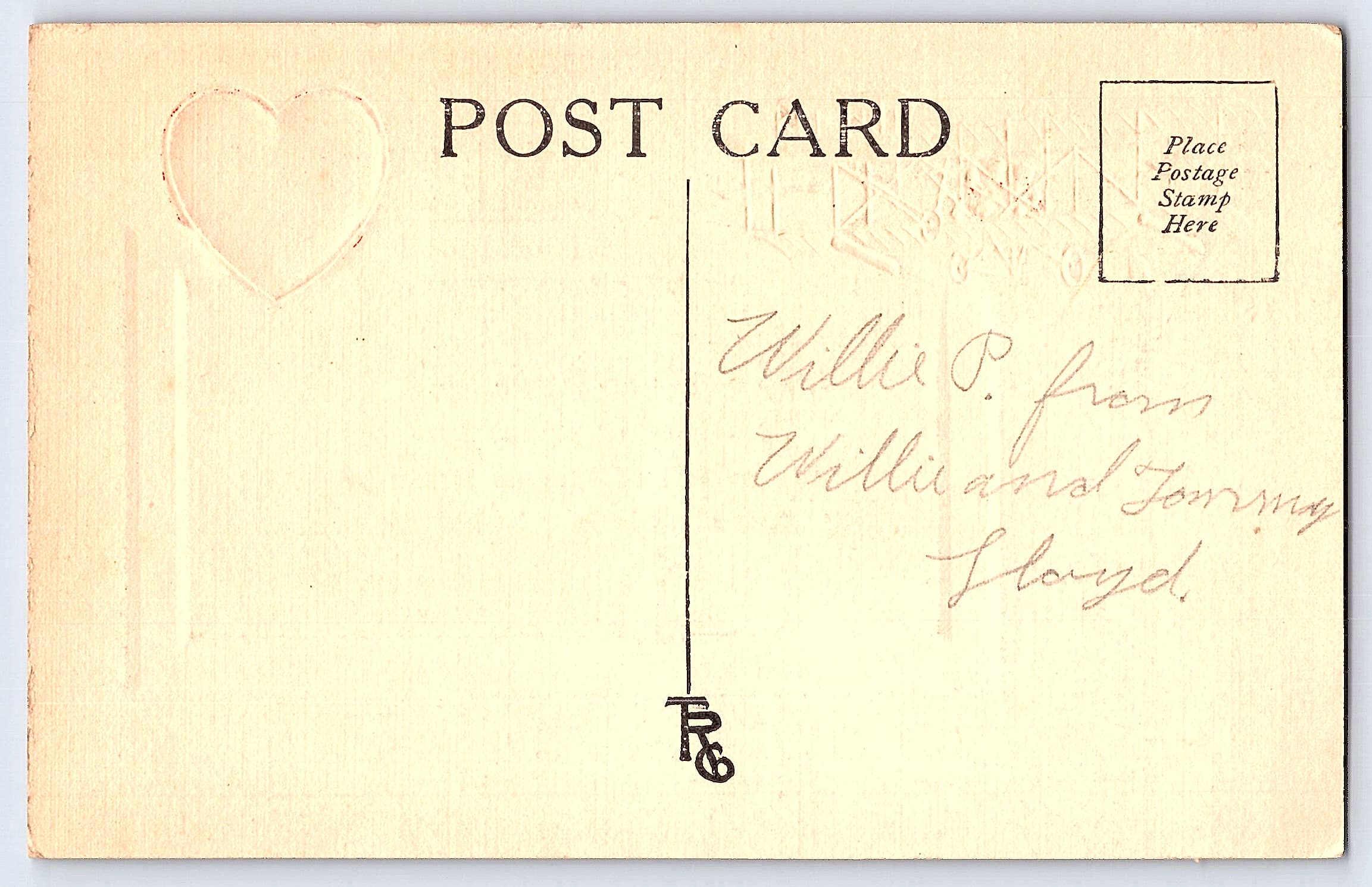 TRC, Divided Back, Airship and Heart, Early 1900s - Back