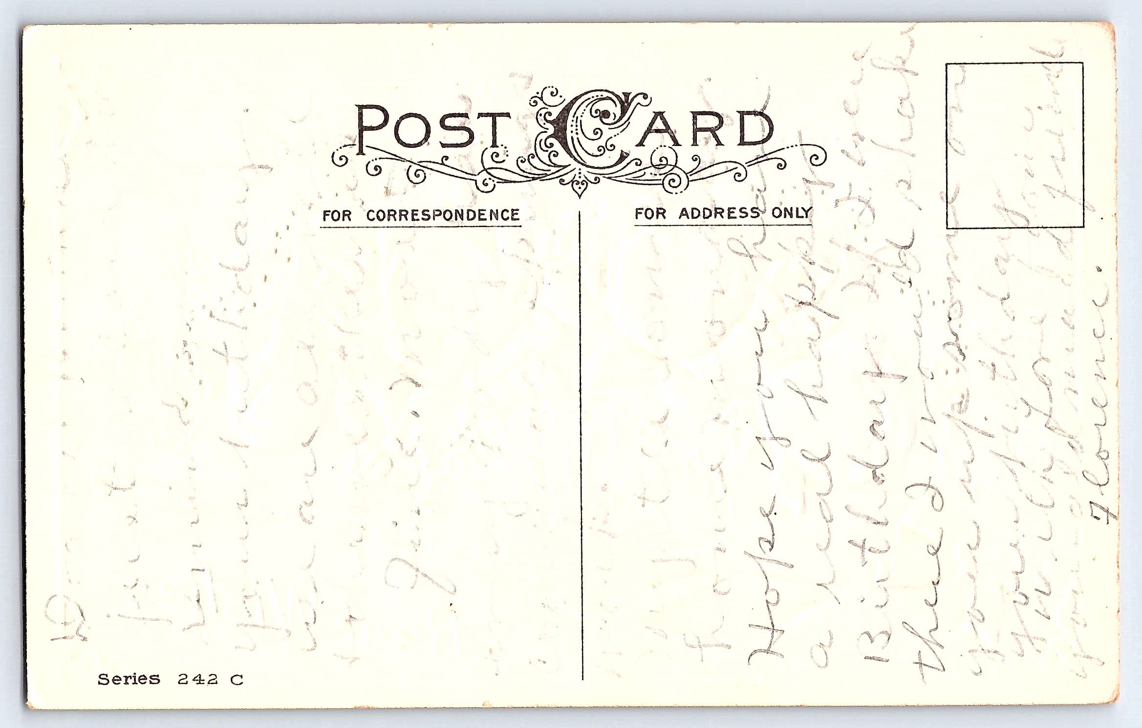 L.C. Series 242 C, Linen Postcard, Best Wishes Roses, 1930s - Back