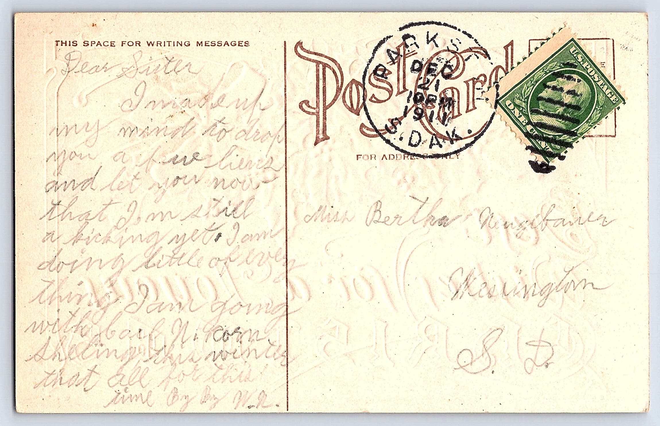 Christmas Greetings Postcard, Divided Back, 1910s, Spearfish, SD - Back