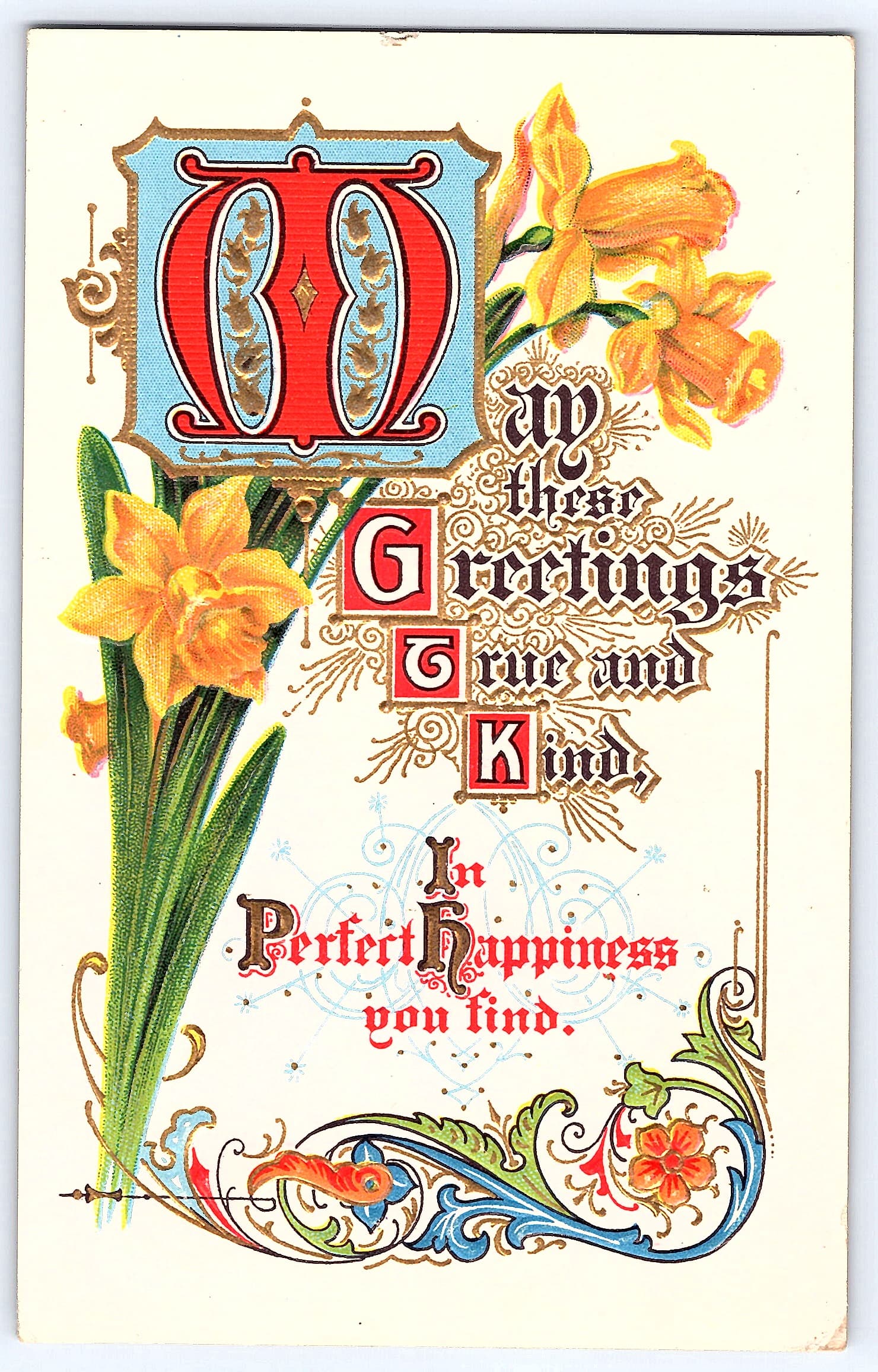 Motto Series No. 2, Divided Back Postcard, Daffodils, 1910 Postmark