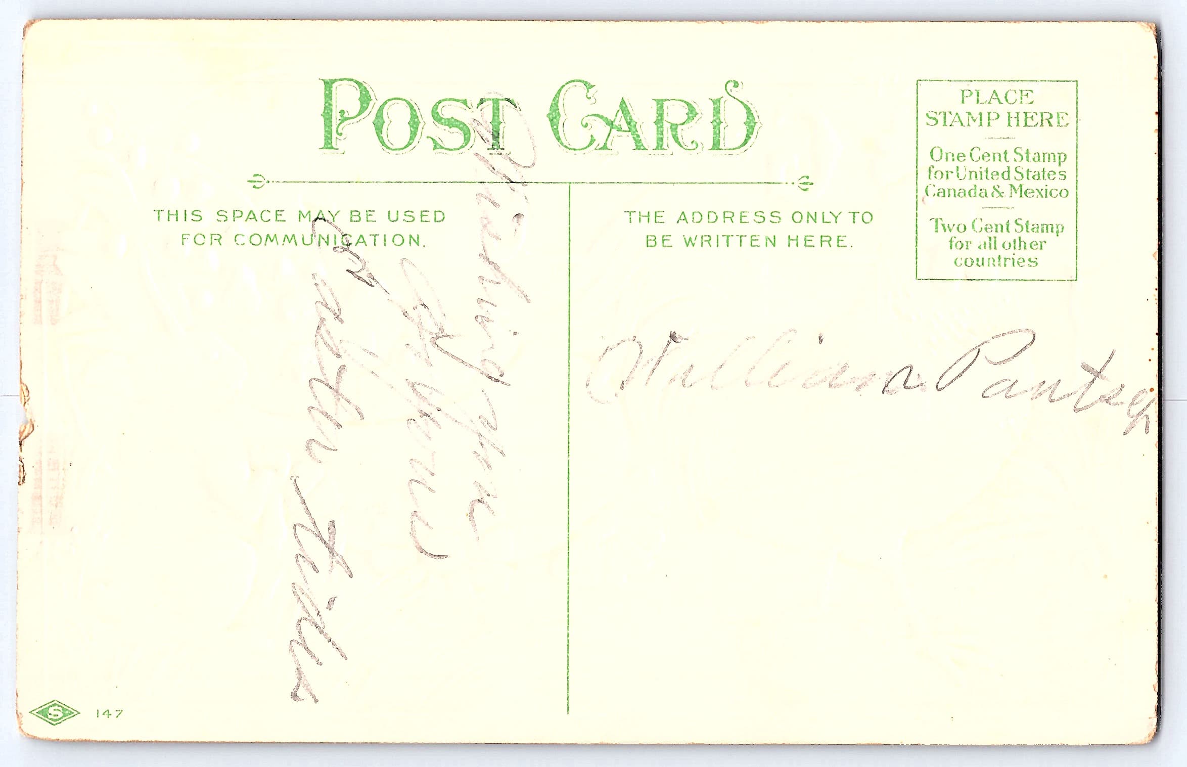 Easter Greetings Postcard, Divided Back, Rooster and Rabbit, Early 1900s - Back