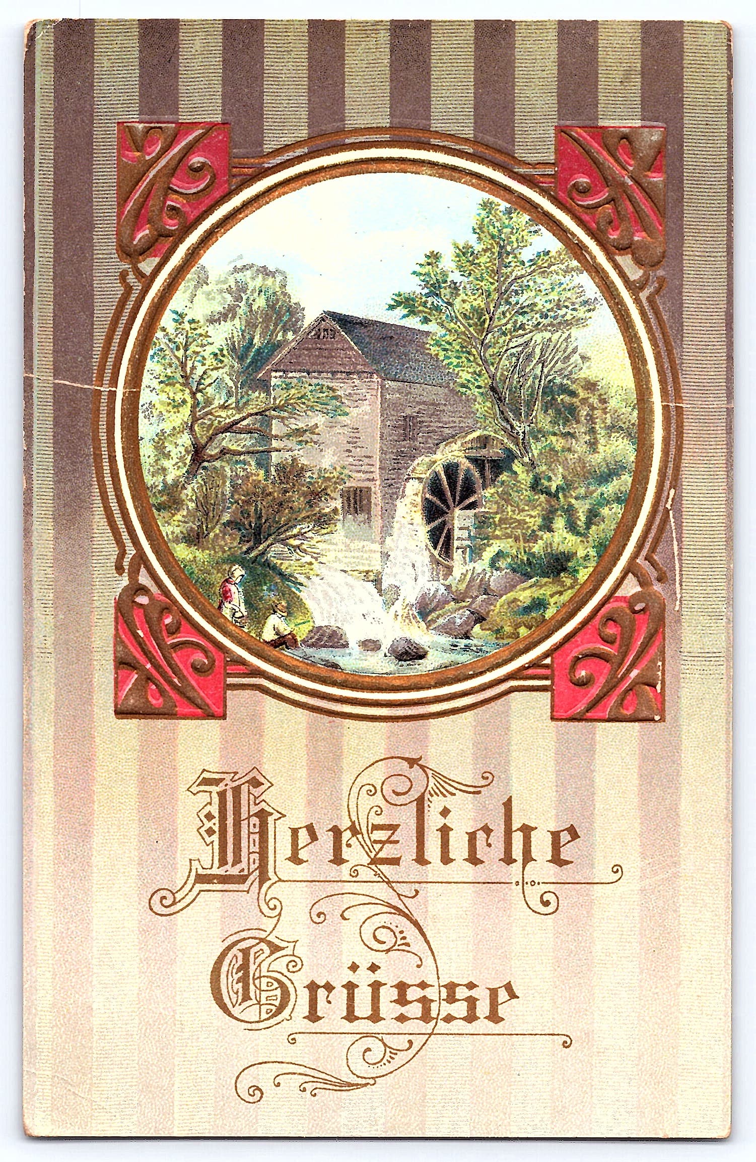 Herzliche Grüsse, Divided Back Postcard, Parkston SD, 1913