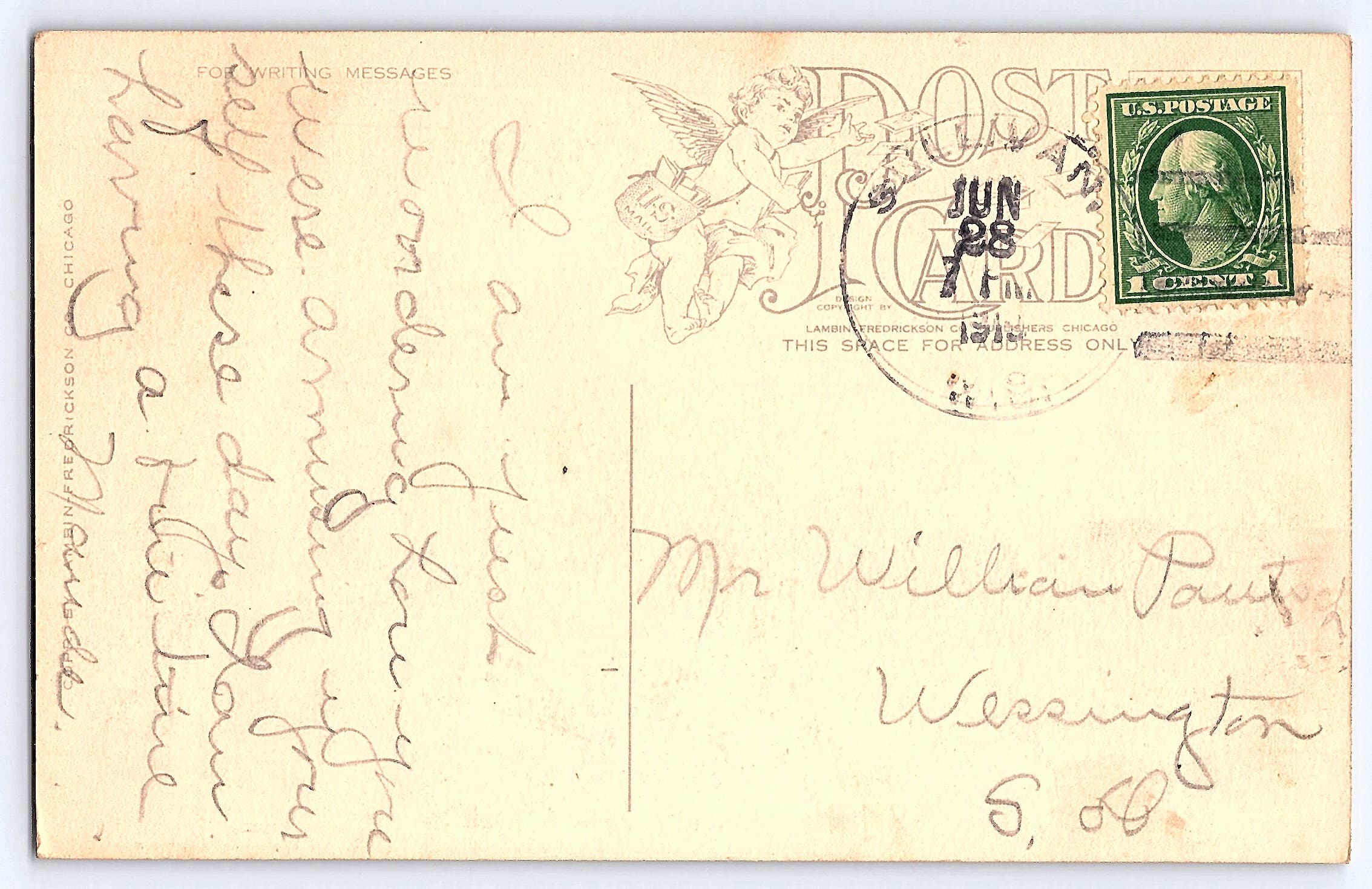 Lambin Fredrickson Comic Postcard, Chauffeur Humor, 1913 Postmark - Back