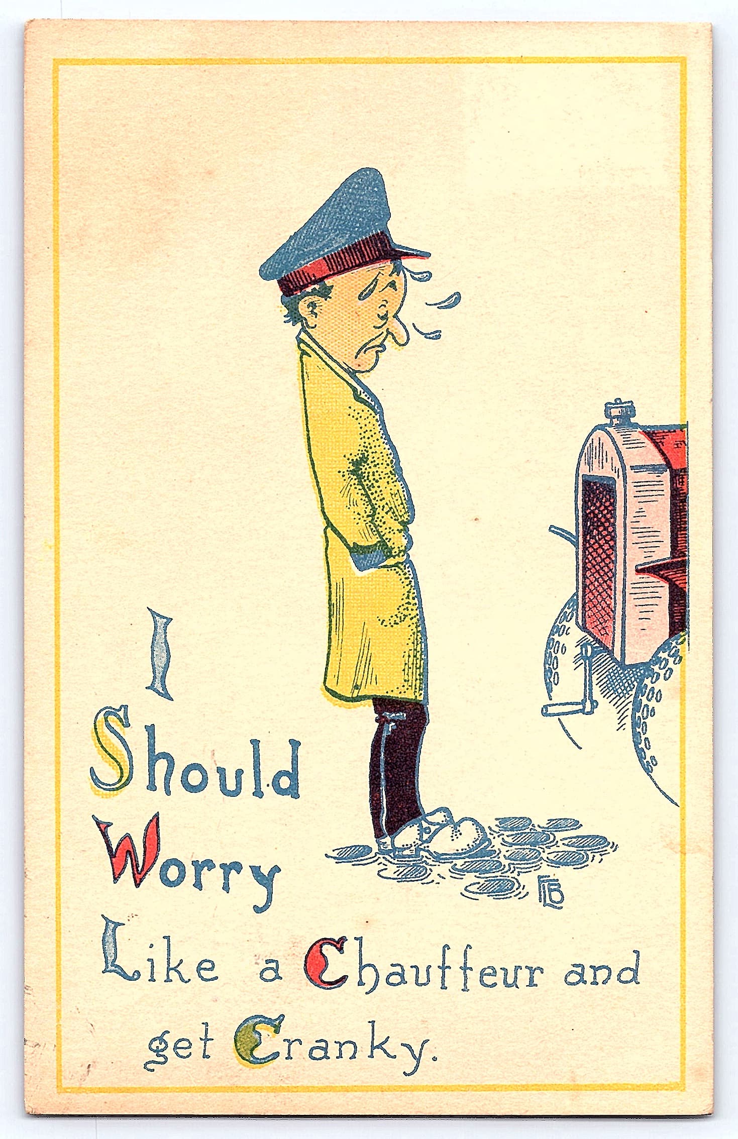 Lambin Fredrickson Comic Postcard, Chauffeur Humor, 1913 Postmark