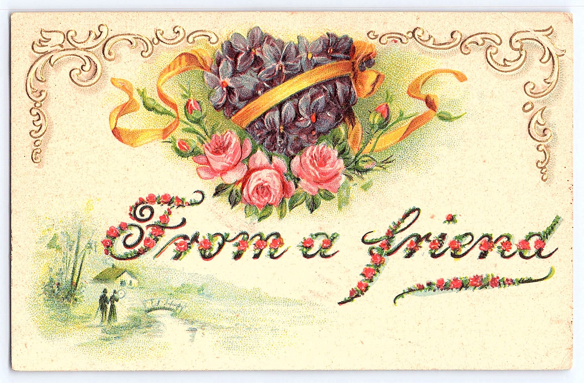 German Publisher, Divided Back Postcard, Floral Design, 1910 Postmark