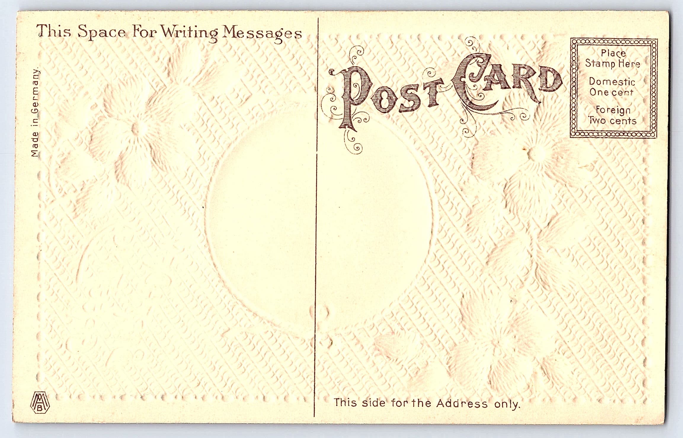 M.B. Birthday Greetings, Embossed Divided Back, Germany, c. 1907-1915 - Back