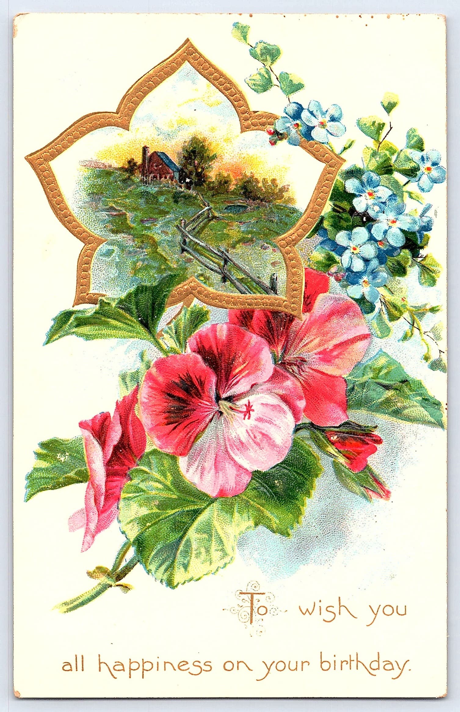 Tuck's Birthday Postcard, Floral Scene, Early 1900s