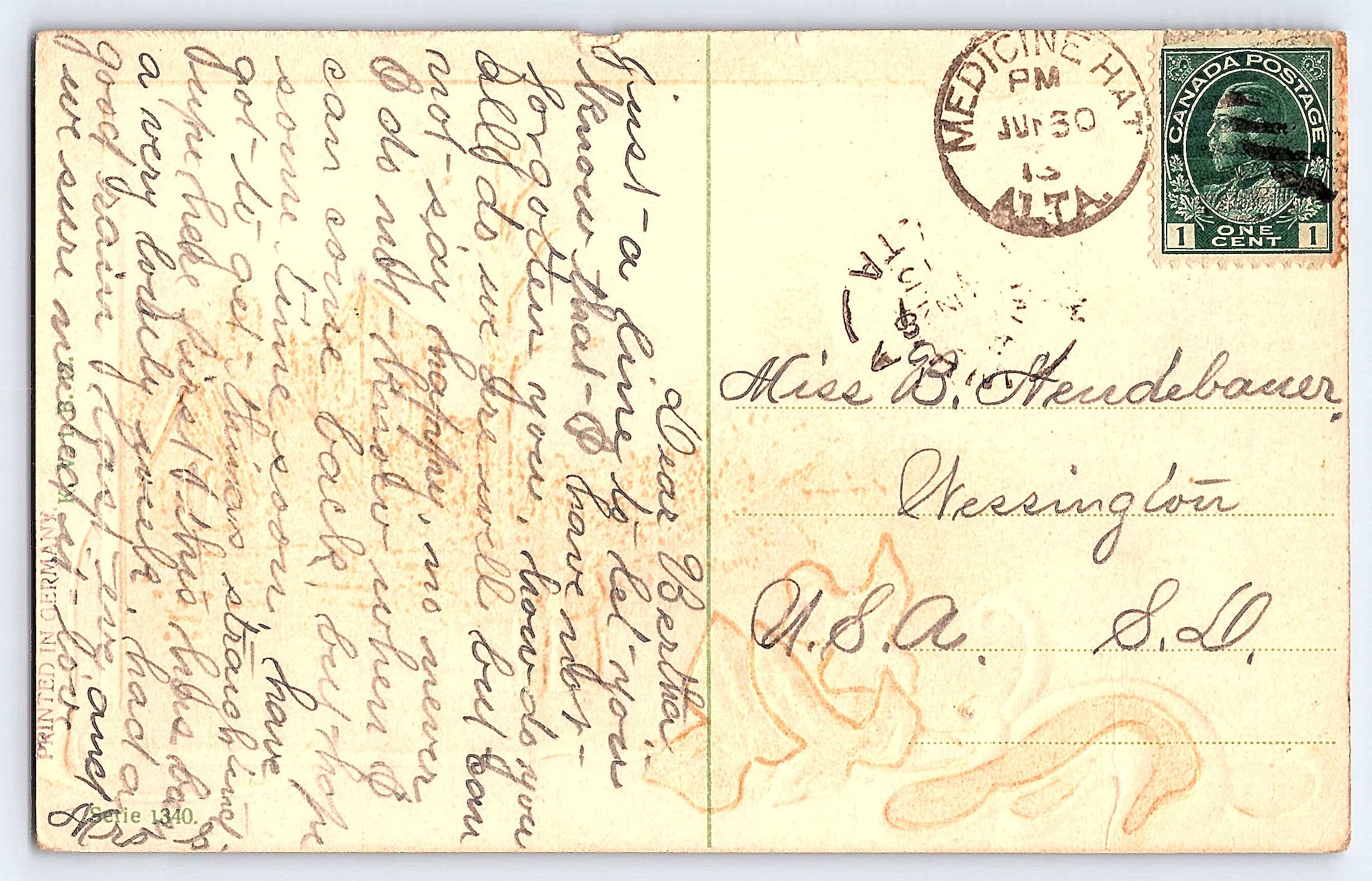 Best Wishes Postcard, Medicine Hat, Alberta, 1910s - Back