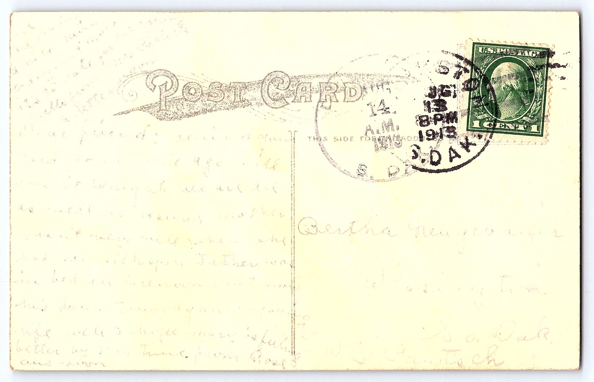 H.H. Weiss, Divided Back Postcard, Lady with Hat, 1913 Postmark - Back