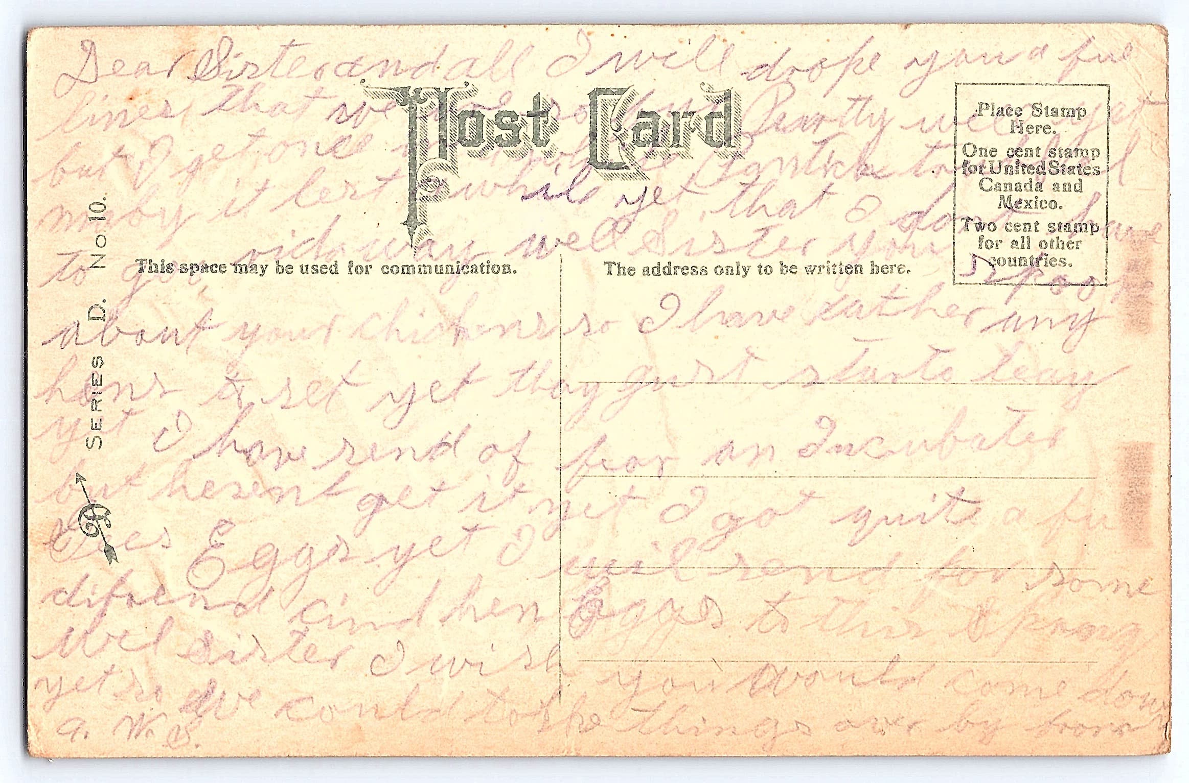 Easter Greetings, Series D, White Border Postcard, Early 1900s - Back