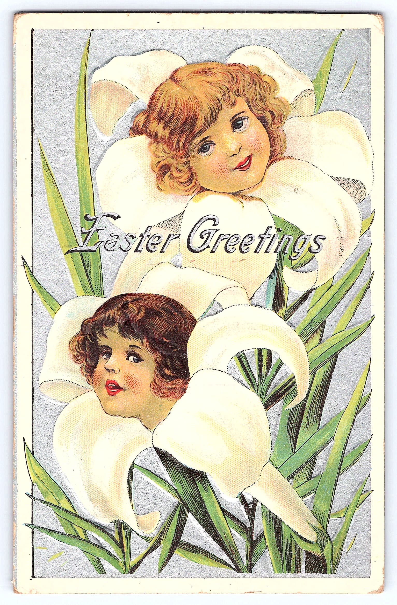 Easter Greetings, Series D, White Border Postcard, Early 1900s