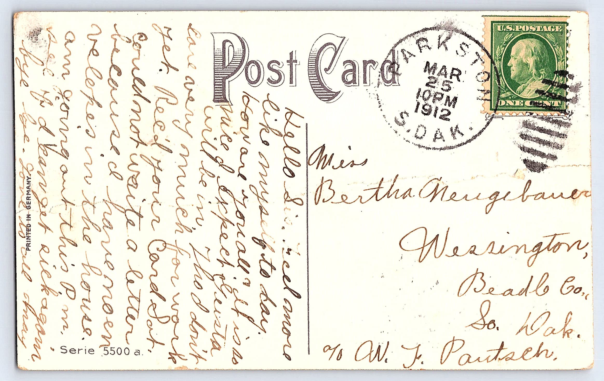 Printed in Germany, Divided Back, Birthday Flowers, 1912 - Back