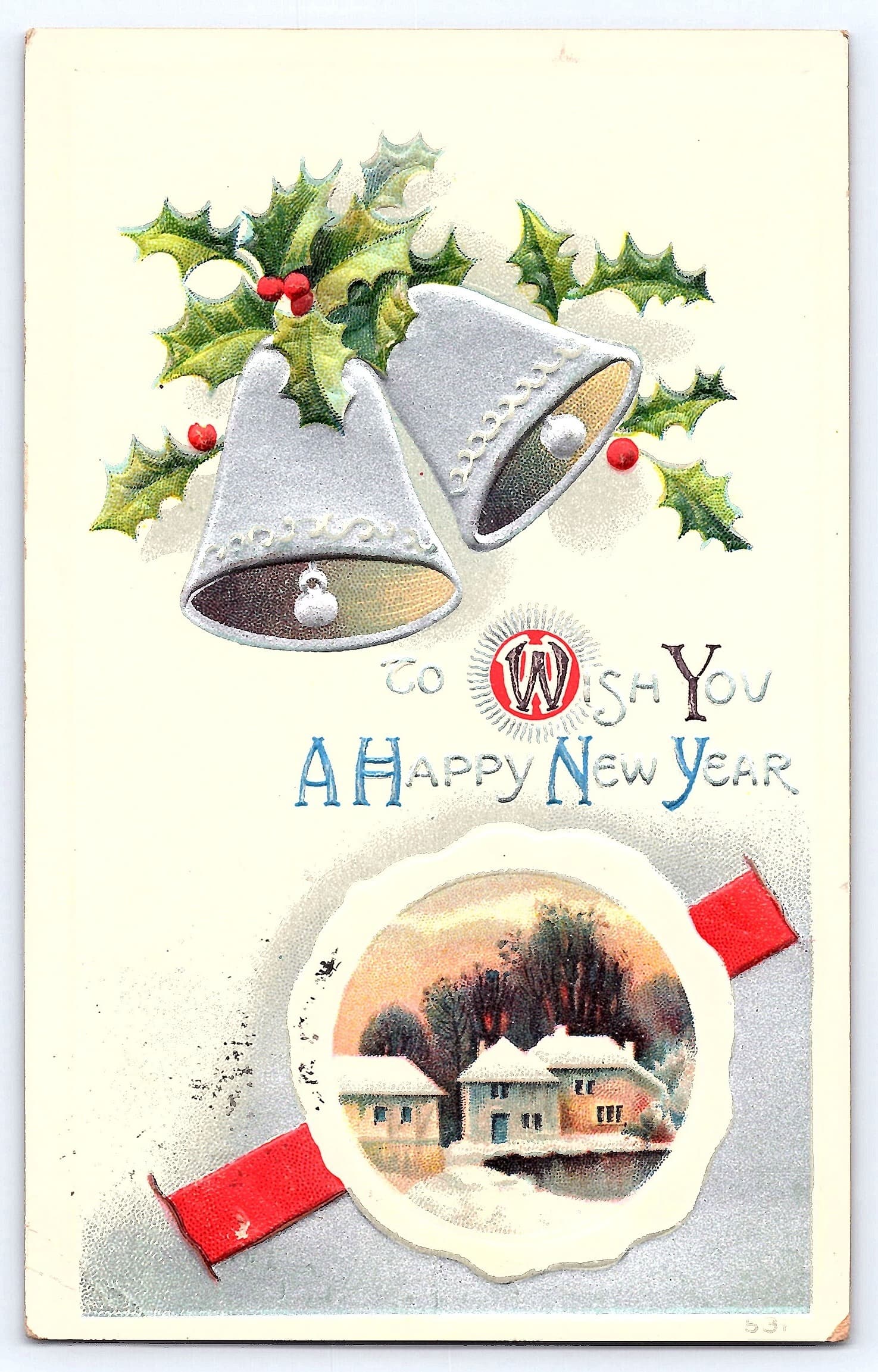 New Year Bells Postcard, Divided Back, 1912 Postmark, Wessington SD