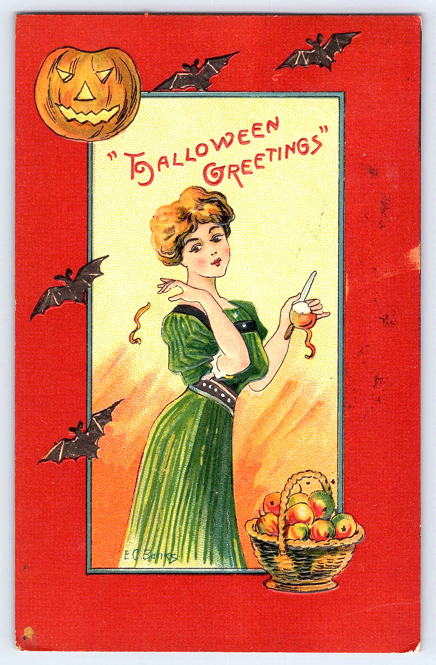E.C. Banks Halloween Greetings Postcard, Janesville WI, 1915
