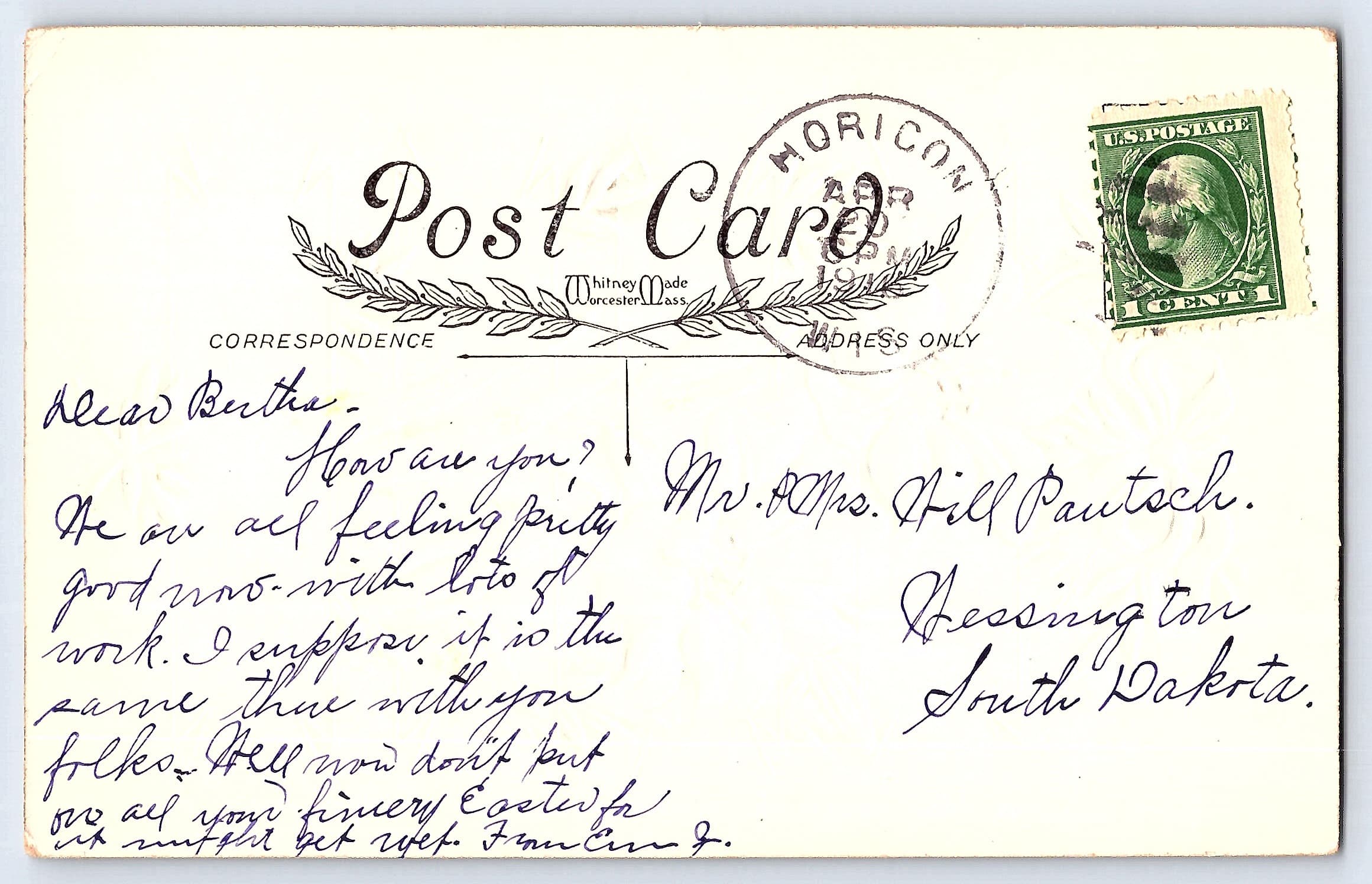 Whitney Made, Divided Back, Easter Lily, Moricon WI, 1913 - Back