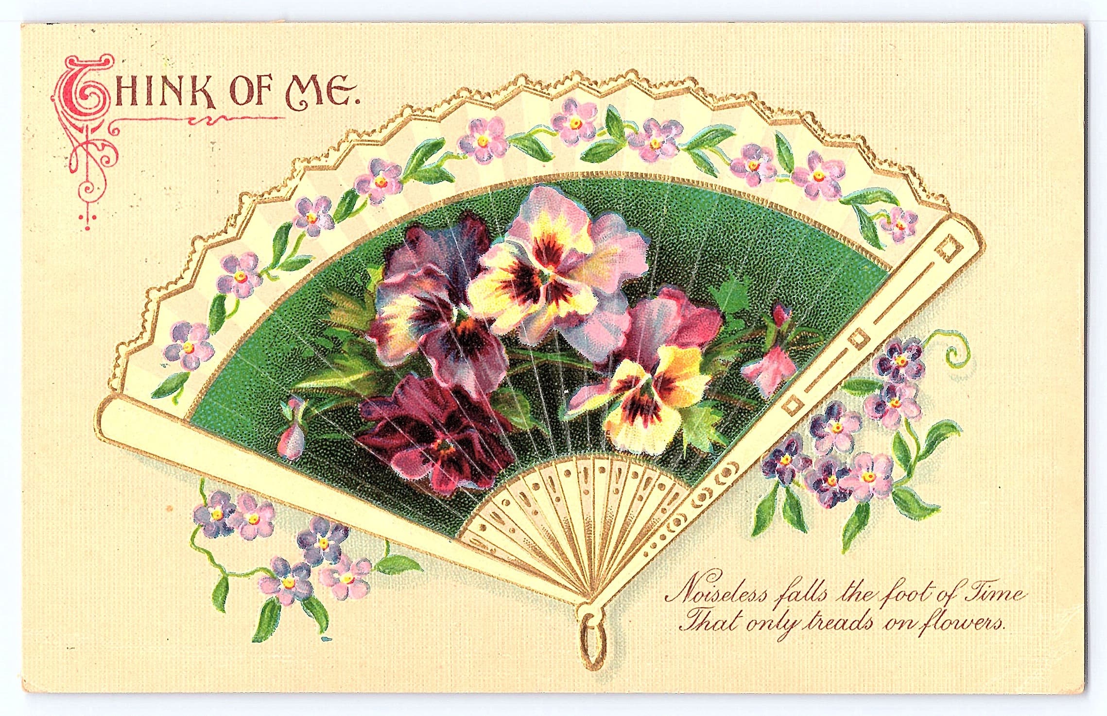 Printed in Germany, Divided Back, Floral Fan, 1912 Postmark