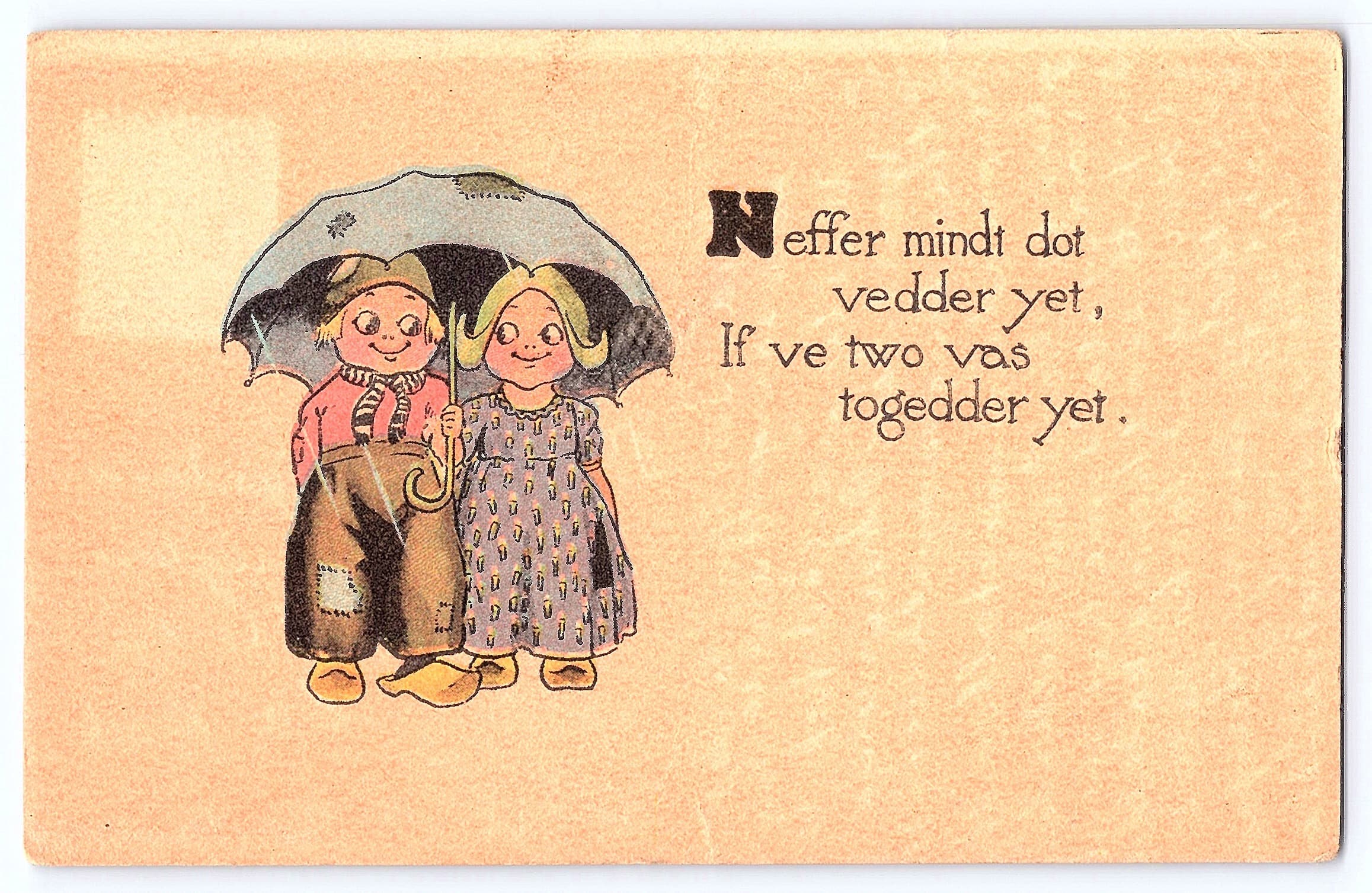 Humorous Linen Postcard, Couple with Umbrella, 1913 Postmark, Wyoming