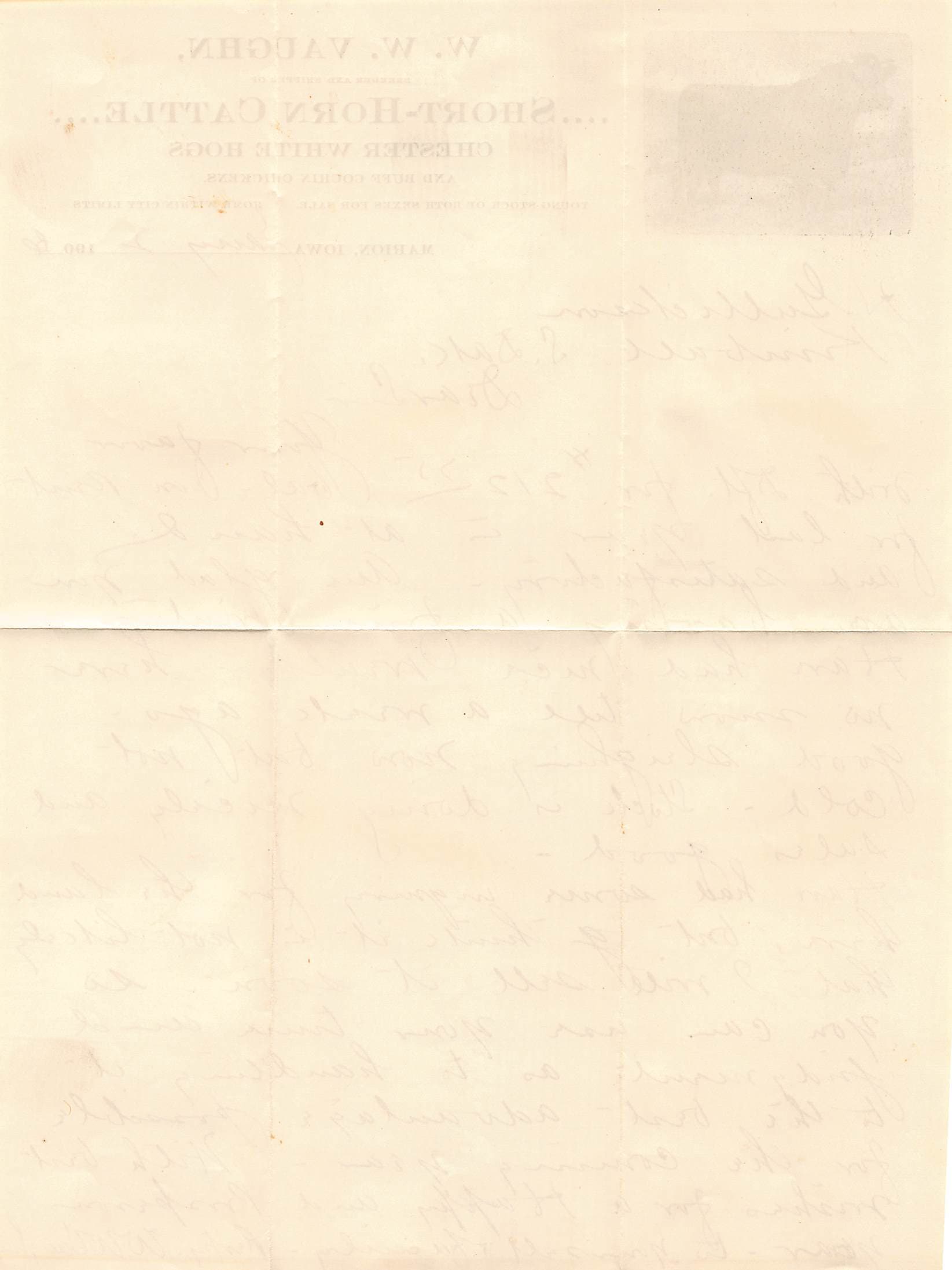 1906 Marion Iowa Short-Horn Cattle Farm Letter w/ Cover – W.W. Vaughn Livestock - Back