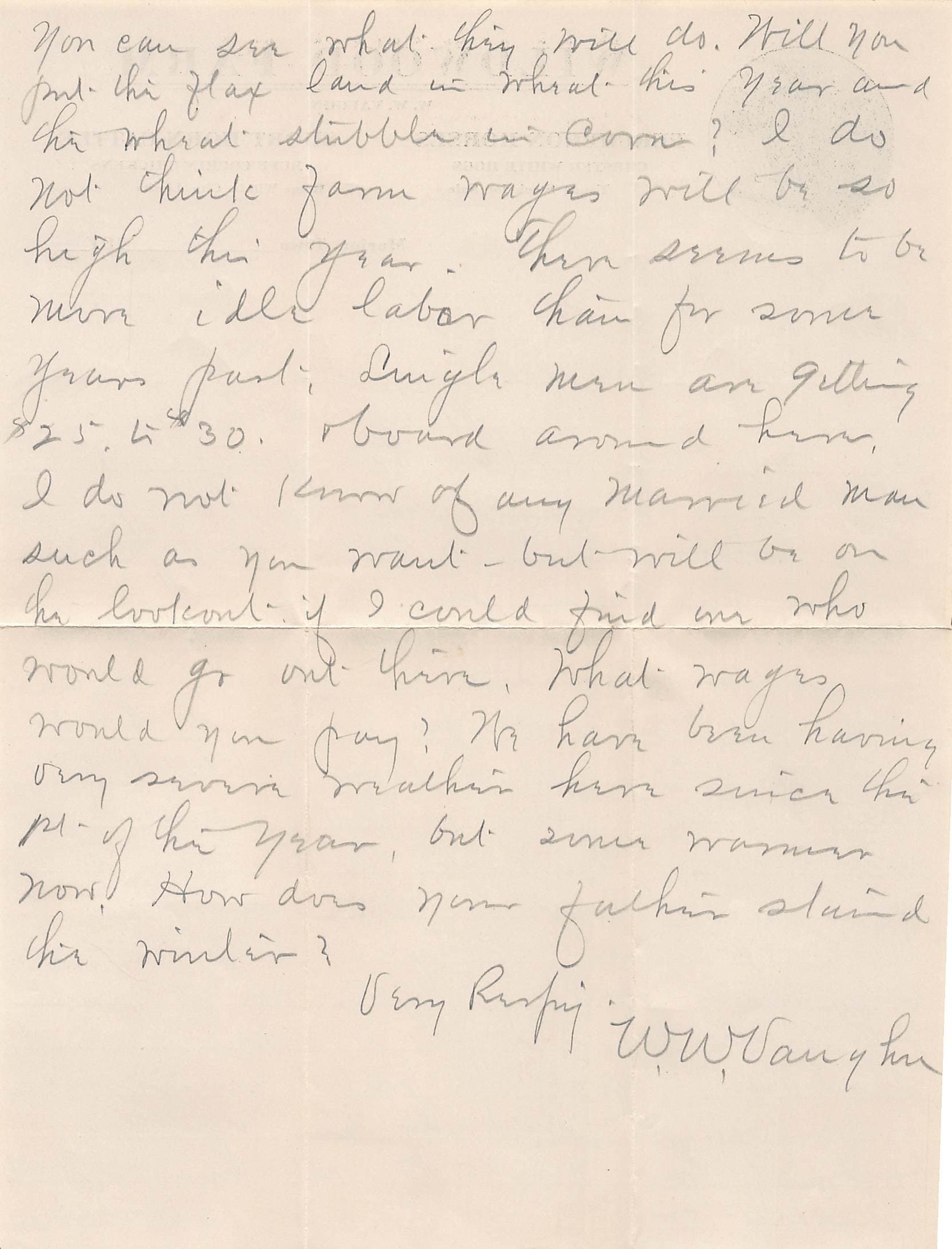 1912 Wildwood Farm Marion Iowa Farm Letter w/ Cover – W.W. Vaughn Livestock - Back