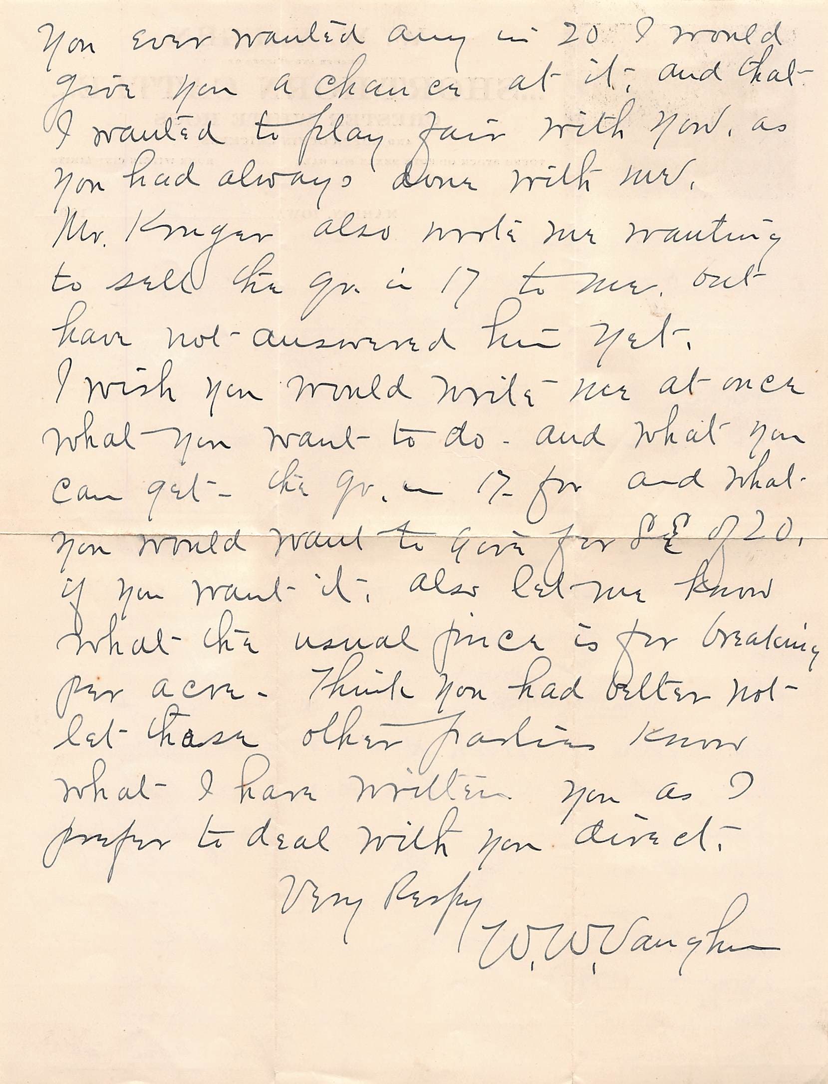 1909 Marion Iowa Short-Horn Cattle Letter w/ Envelope – W.W. Vaughn Farm - Back